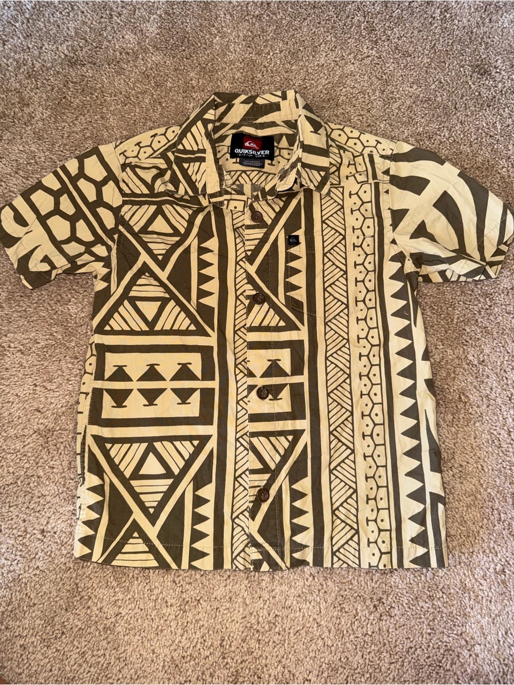 Quiksilver Beige and Olive Tribal Button-Down Kids Shirt